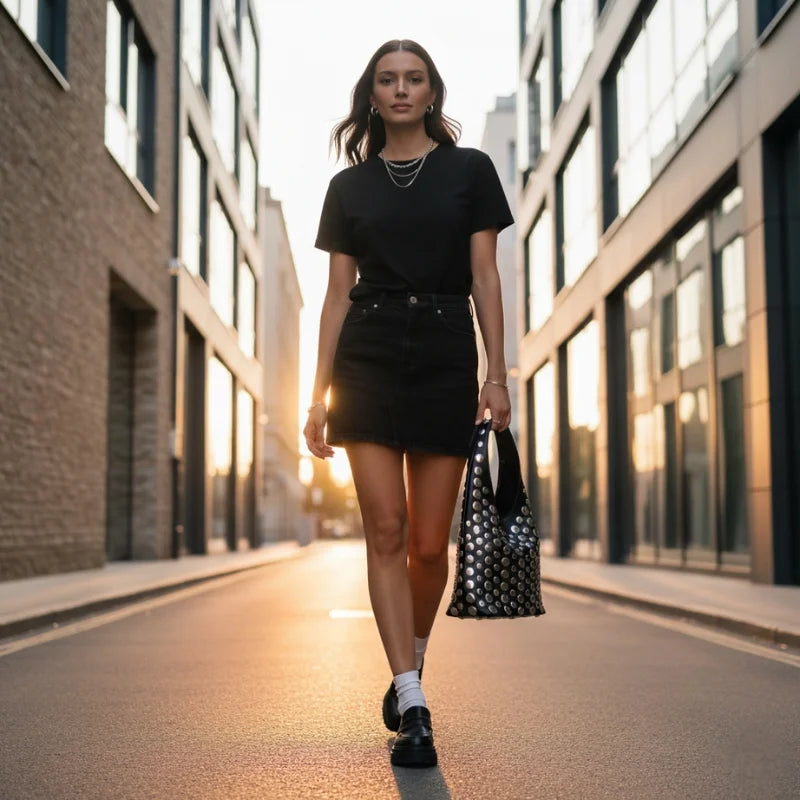 bolsa bucket boho punk de ombro street style