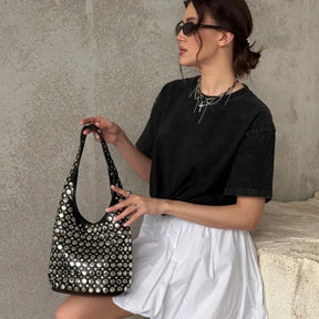 bolsa boho punk couro preto
