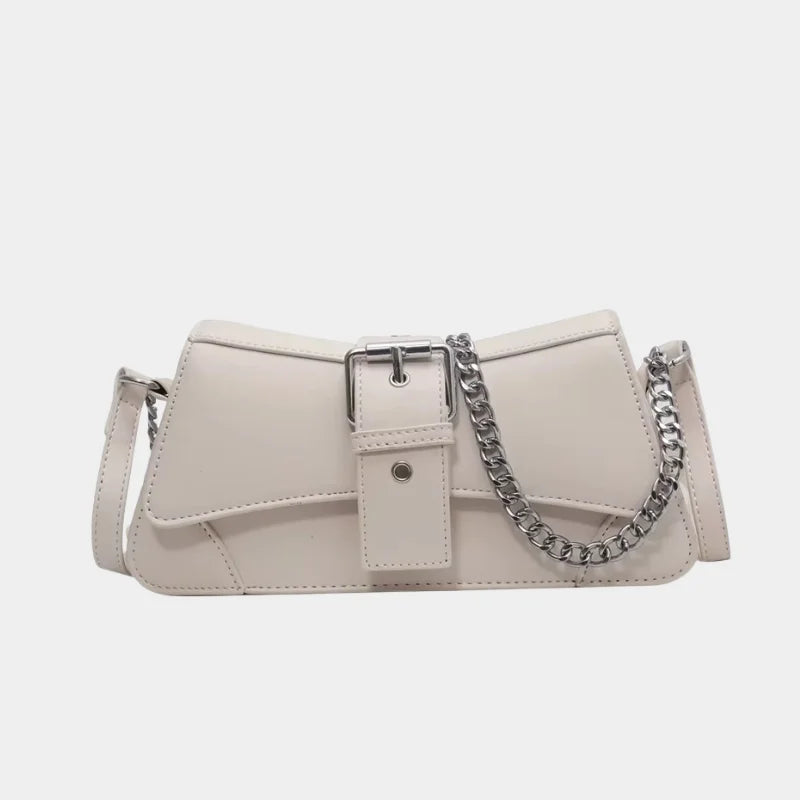 Bolsa de Couro com Corrente - Capri Branca