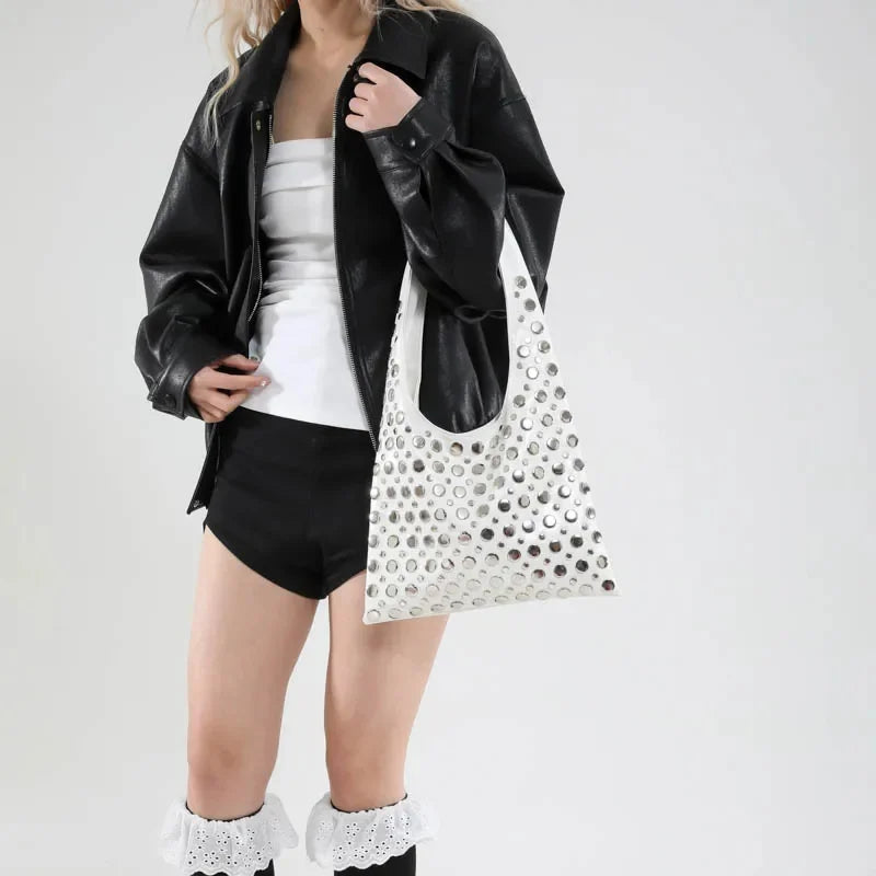 Bolsa Tote Pequena Boho Punk - Emilia Branca